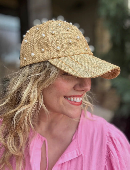 Raffia Pearl Ball Cap