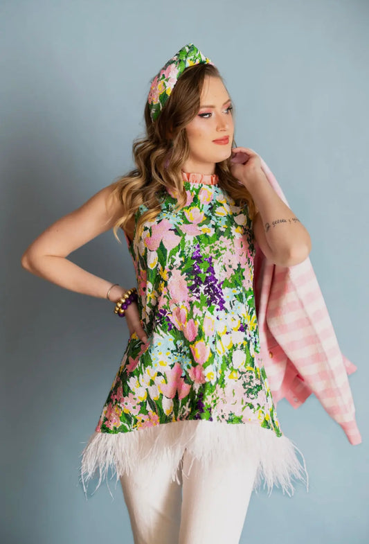 Sparkling Blossoms Tunic with Feathers
