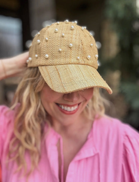 Raffia Pearl Ball Cap