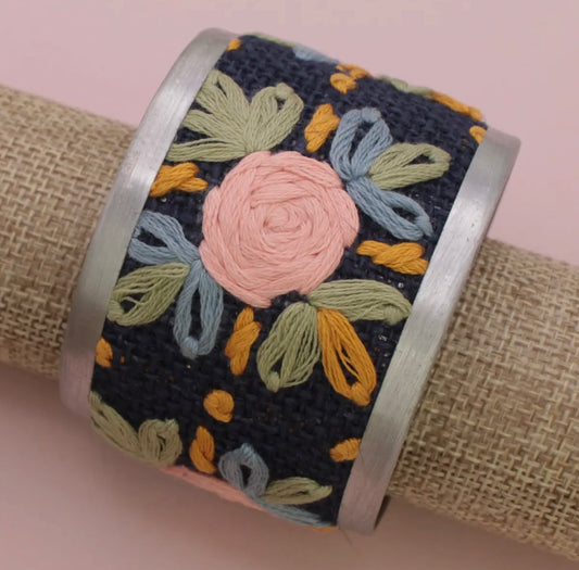 Navy Floral Cuff Bracelet