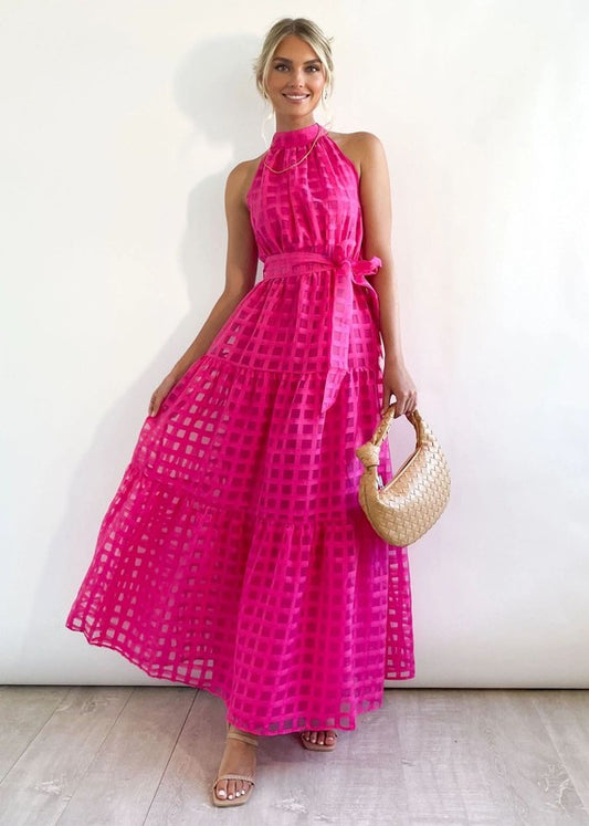 Pink Sunset Halter Maxi Dress