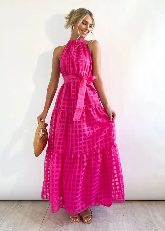 Pink Sunset Halter Maxi Dress