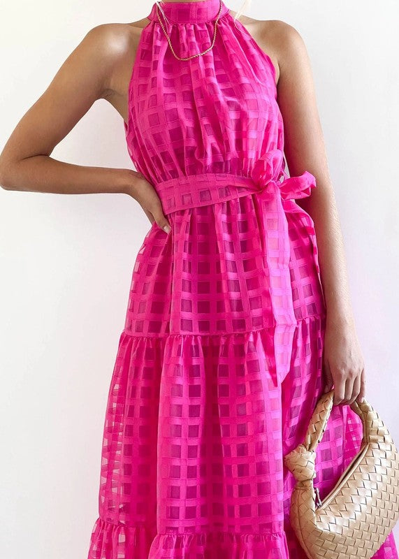 Pink Sunset Halter Maxi Dress