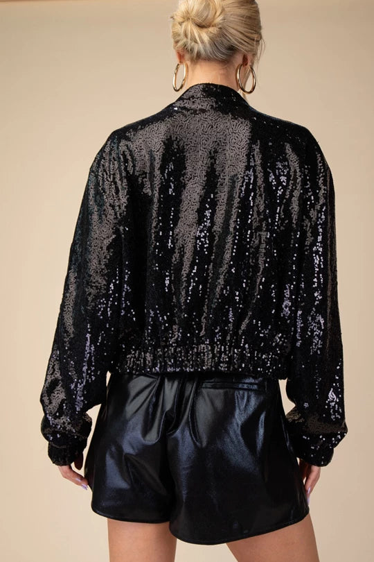 Black Sequin Bomber Jacket