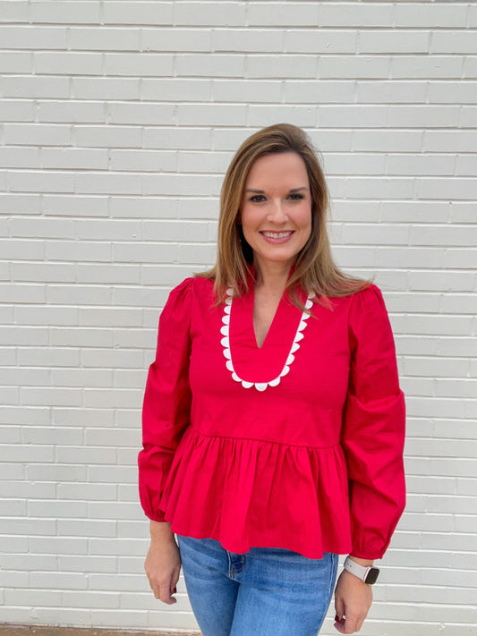 Crimson Peplum Top