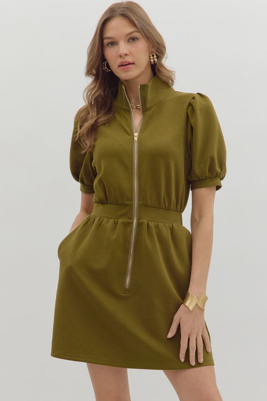 Olive City Sleek Zip Dress