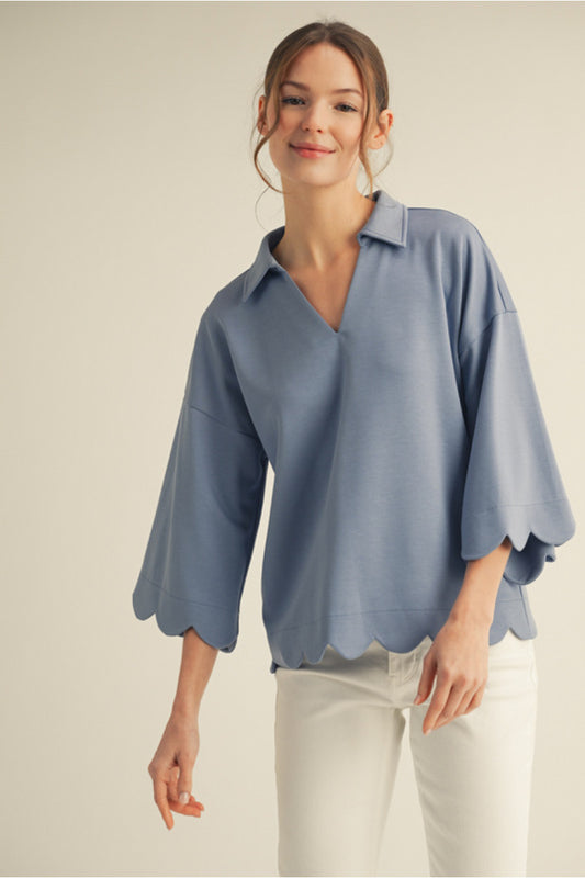 Blue Skylark Scallop Top