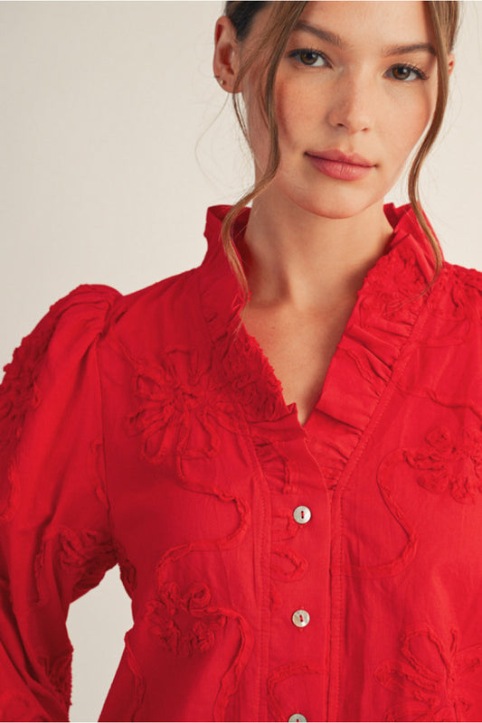 Red Season of Bloom Ruffle Top
