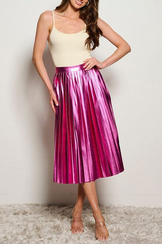 Pink Faux Leather Midi Skirt