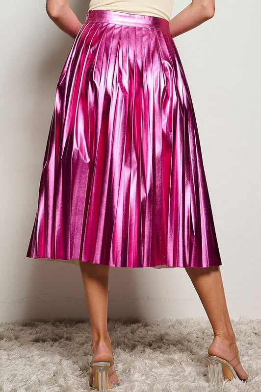 Pink Faux Leather Midi Skirt