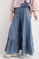 Ruffle Hem Washed Denim Palazzo Pants