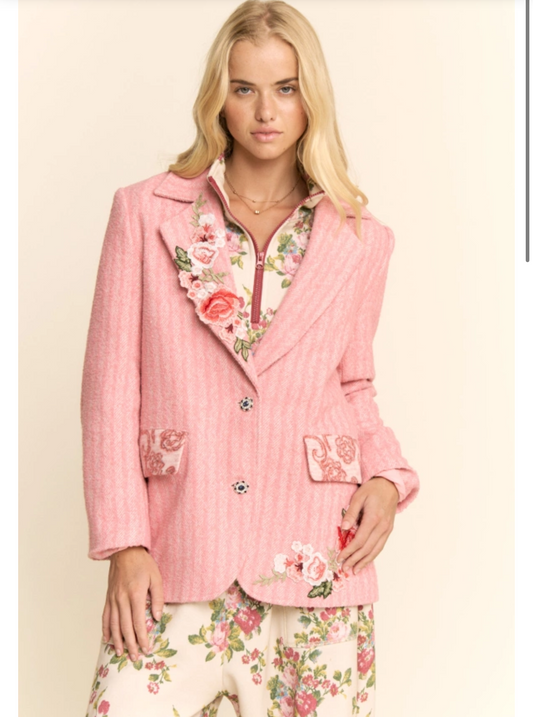 Rosalie Embroidered Herringbone Blazer