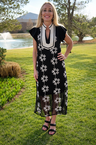 Midnight Daisy Crochet Midi Dress