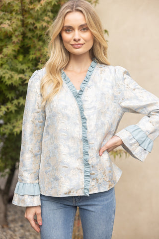 Slate Blue Floral Blouse