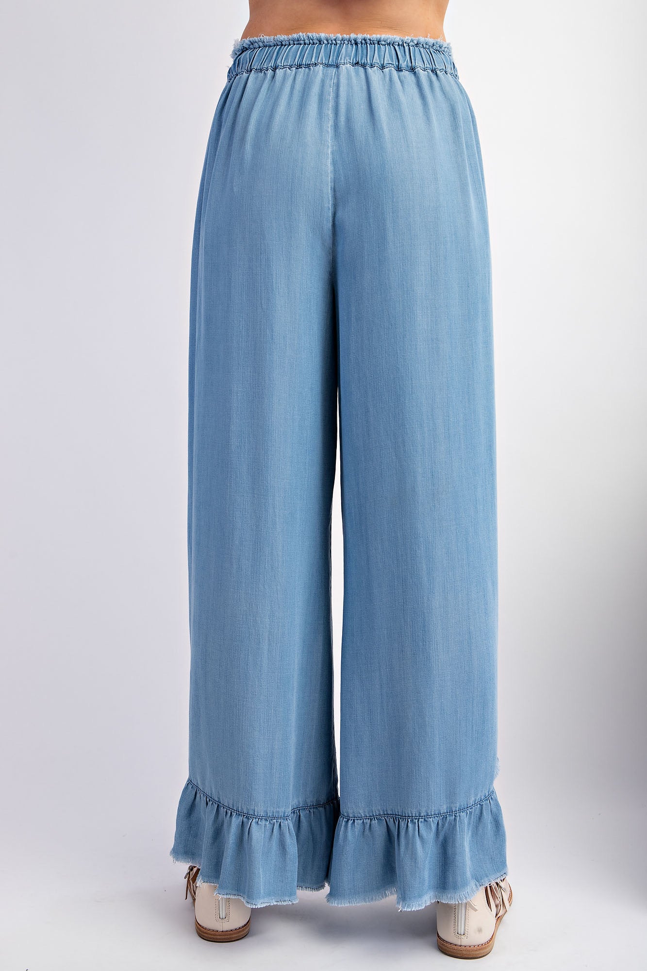 Light Denim Ruffle Pants