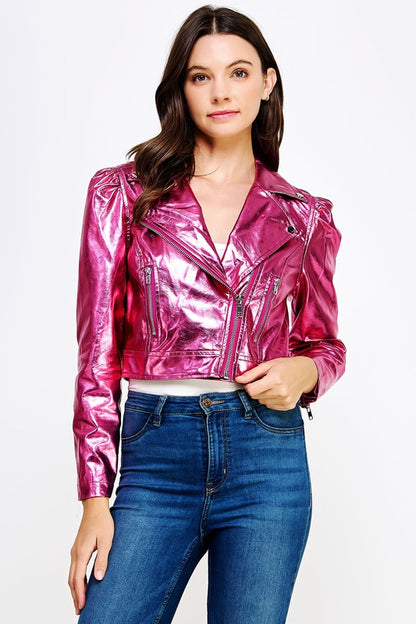 Pink Metallic Faux Leather Jacket