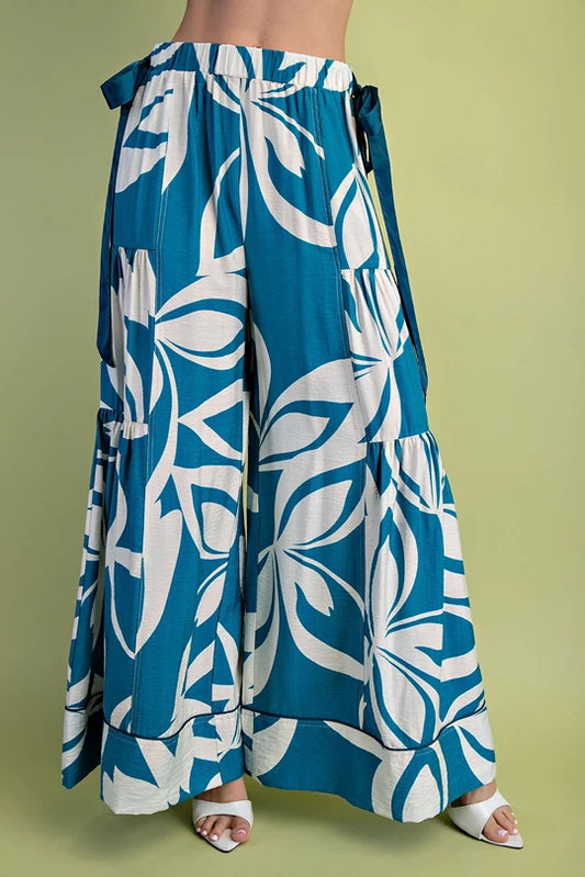 Turquoise Tropic Palazzo Pants