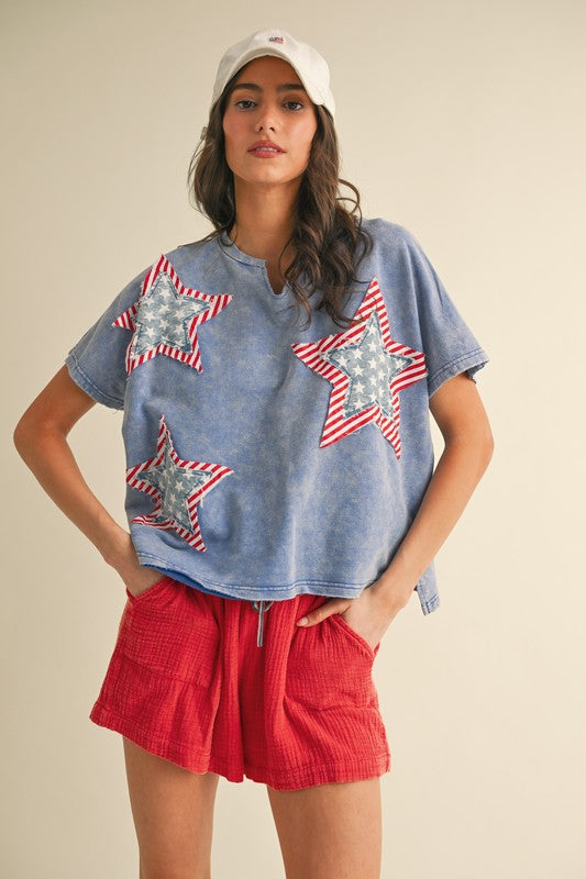 Mineral Wash Star Patch Top