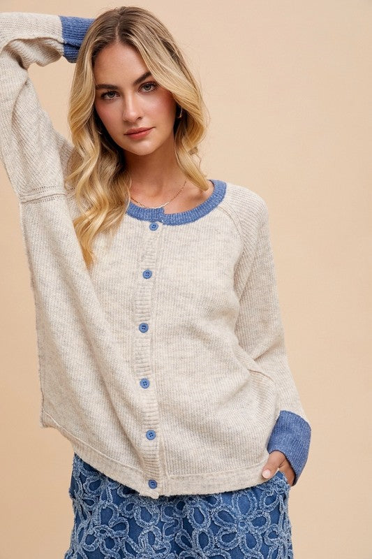 Oatmeal/Blue Cardigan