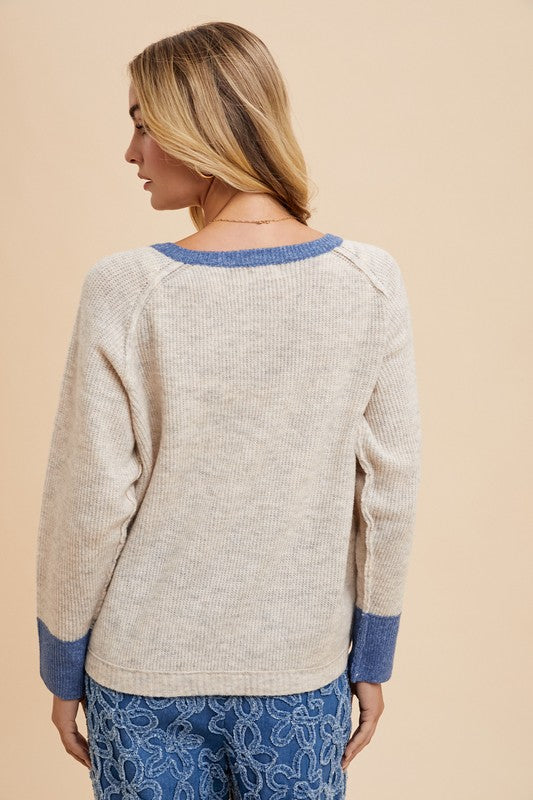 Oatmeal/Blue Cardigan