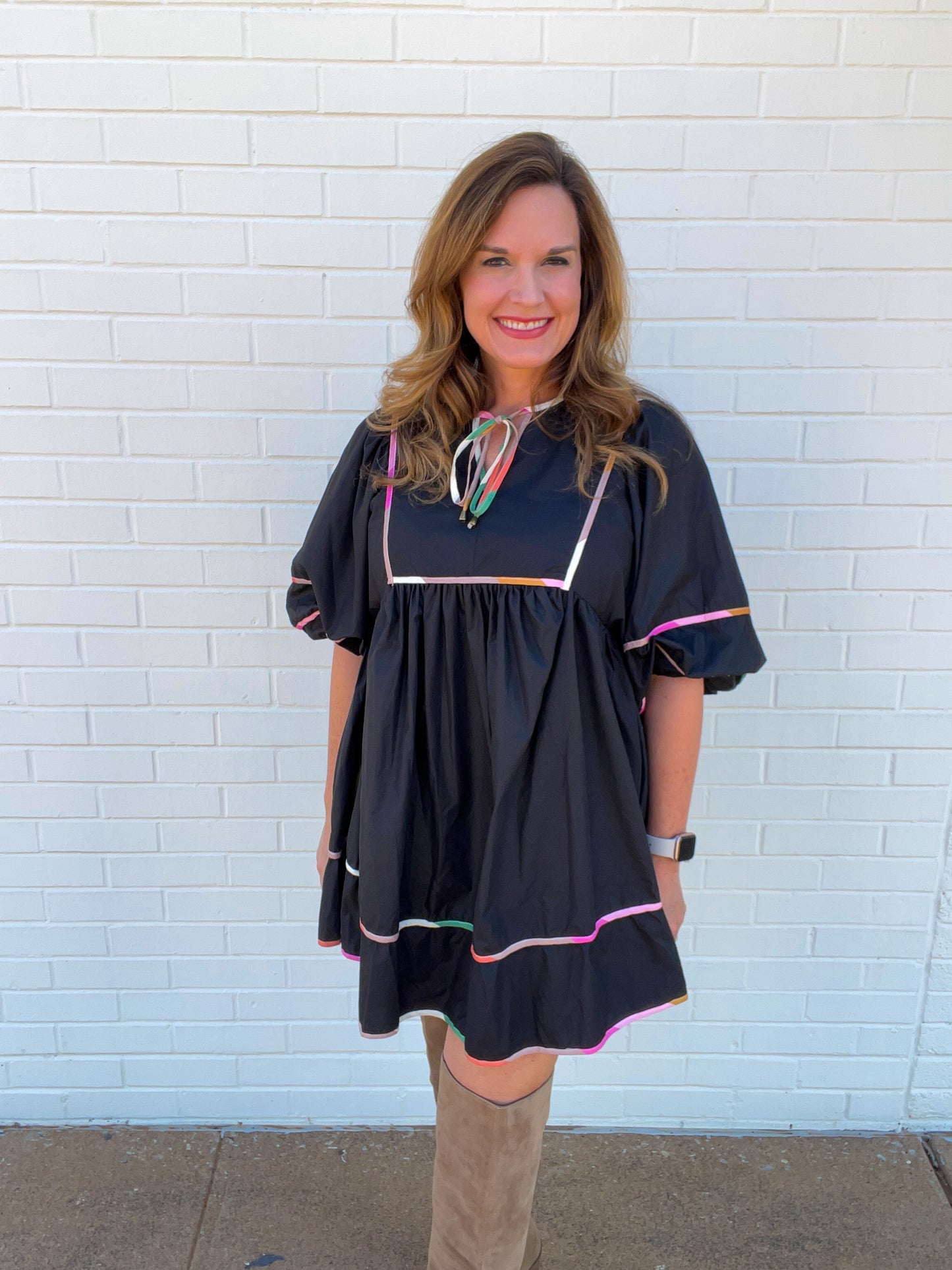 Black Colorblock Trim Dress